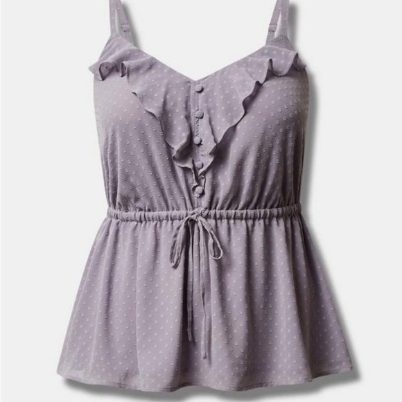Torrid Lilac Grey Chiffon Clip Dot Ruffle Tie Waist Tank Size 3 (22/24) NWT - Picture 3 of 4